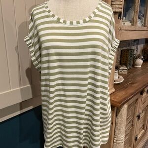 Jane +Delancey Olive and White Striped Women's Short Sleeve Top